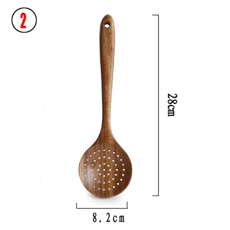 10-Piece Teak Wooden Cooking Utensils Set | Natural Wooden Kitchen Spoons & Spatulas