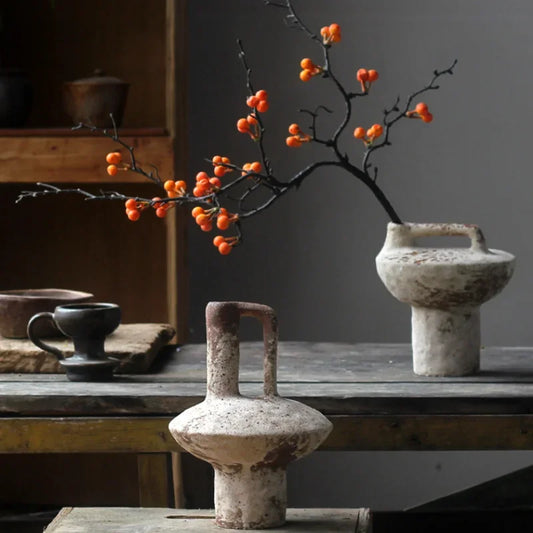 Wabi-Sabi Vintage Ceramic Vase – Coarse Pottery Zen Flower Vase for Modern Home Decor