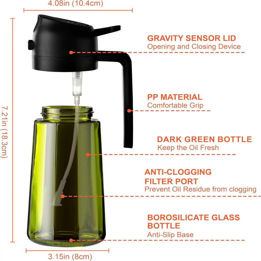 2-in-1 Olive Oil Sprayer & Dispenser | 470ml Glass Oil Bottle