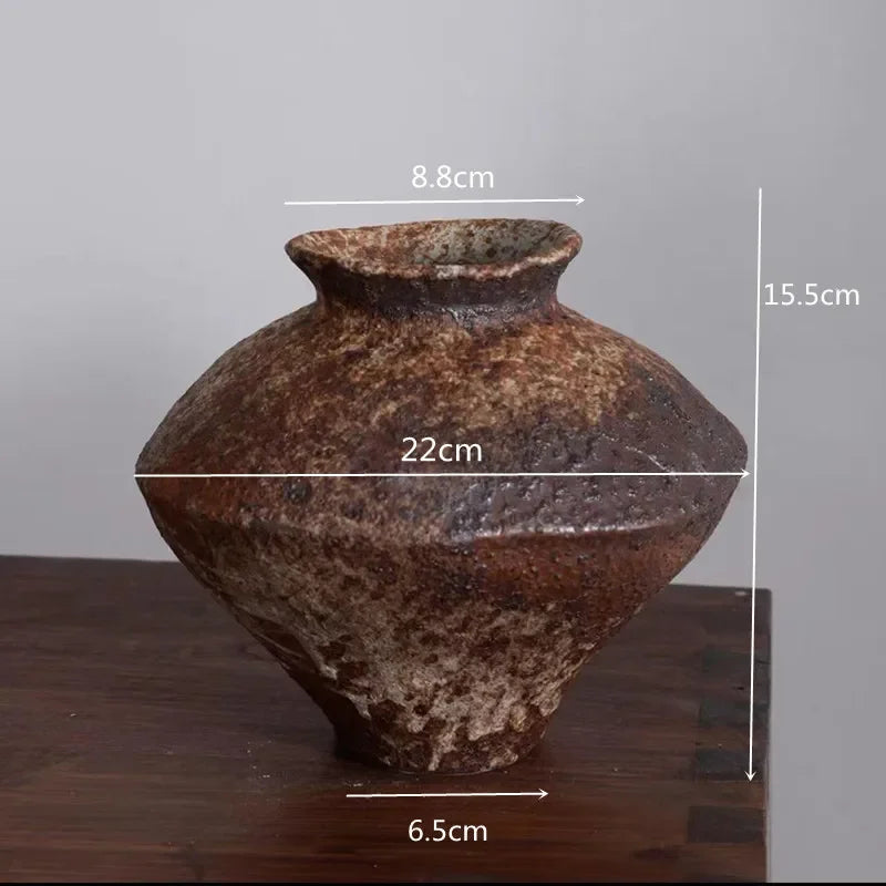 Wabi-Sabi Vintage Ceramic Vase – Coarse Pottery Zen Flower Vase for Modern Home Decor