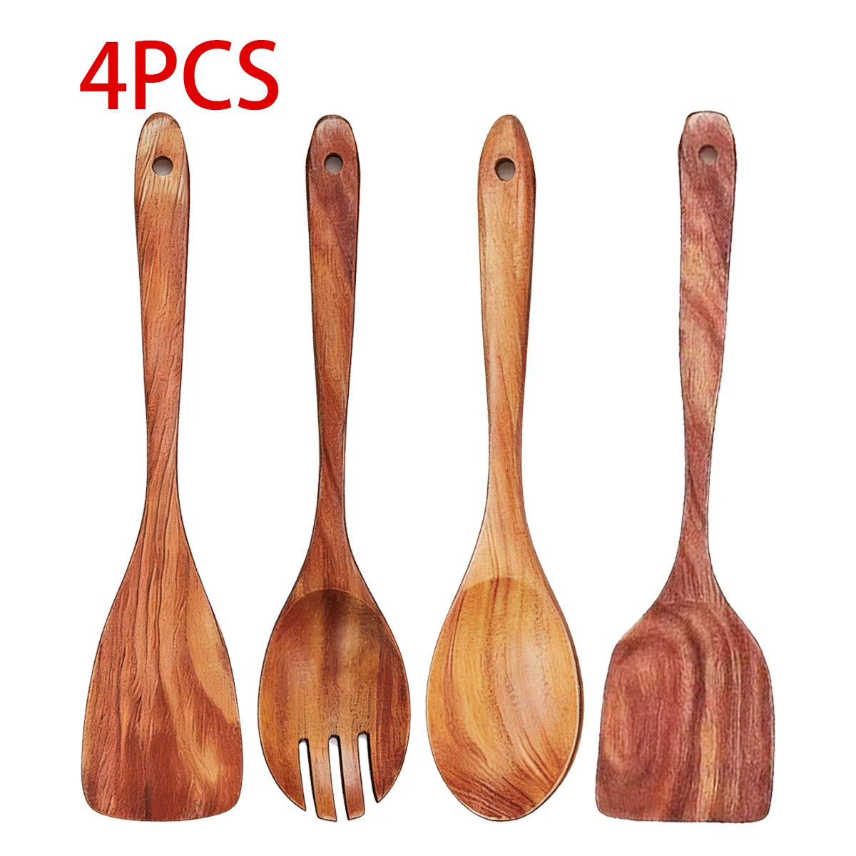 10-Piece Teak Wooden Cooking Utensils Set | Natural Wooden Kitchen Spoons & Spatulas