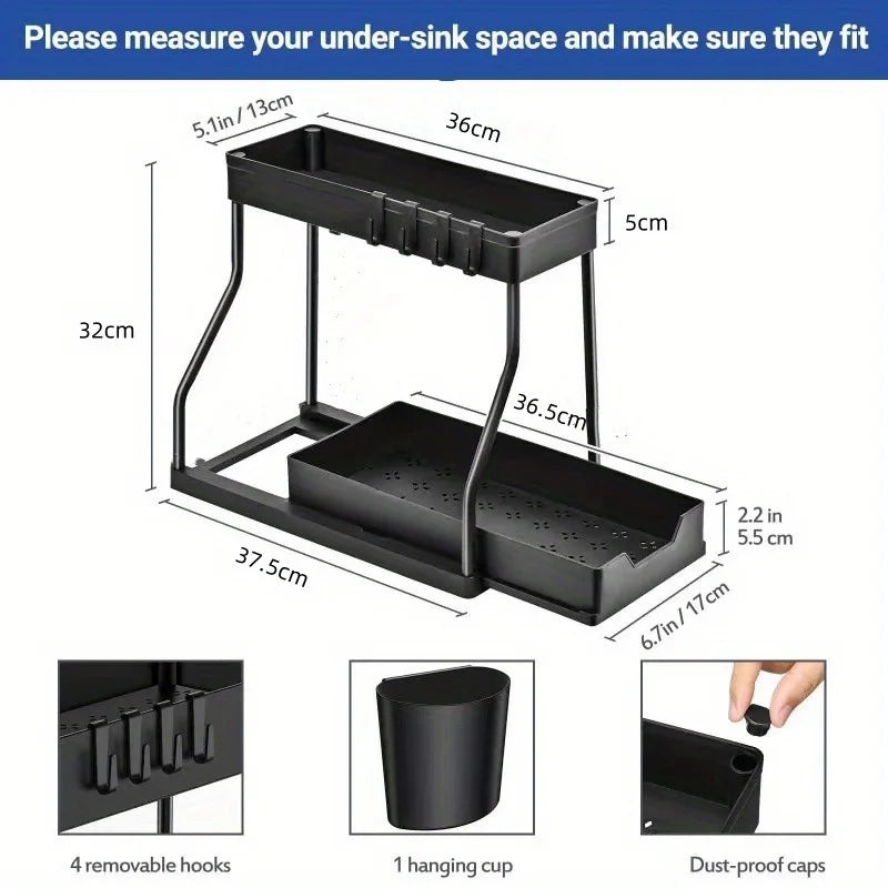 2-Tier Space-Saving Under Sink Organizer – Pull-Out Cabinet Storage Rack for Kitchen & Bathroom