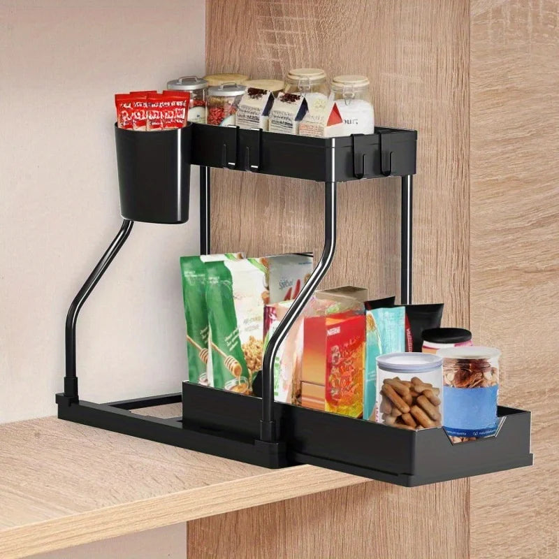 2-Tier Space-Saving Under Sink Organizer – Pull-Out Cabinet Storage Rack for Kitchen & Bathroom