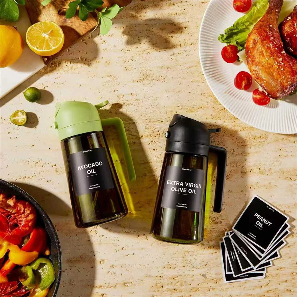 2-in-1 Olive Oil Sprayer & Dispenser | 470ml Glass Oil Bottle