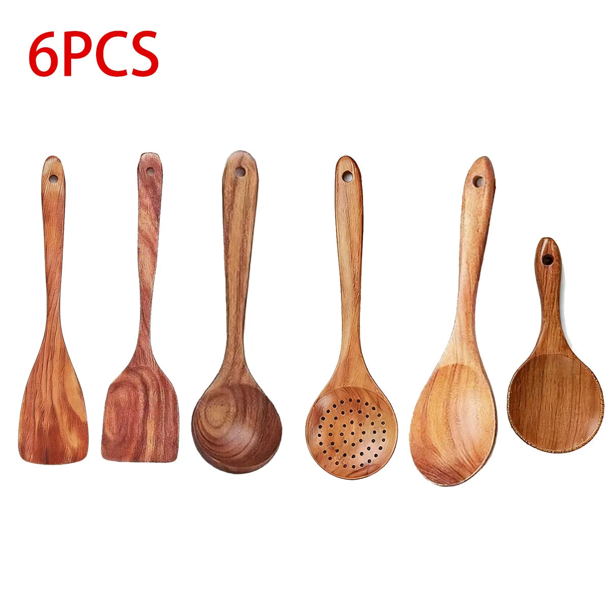 10-Piece Teak Wooden Cooking Utensils Set | Natural Wooden Kitchen Spoons & Spatulas