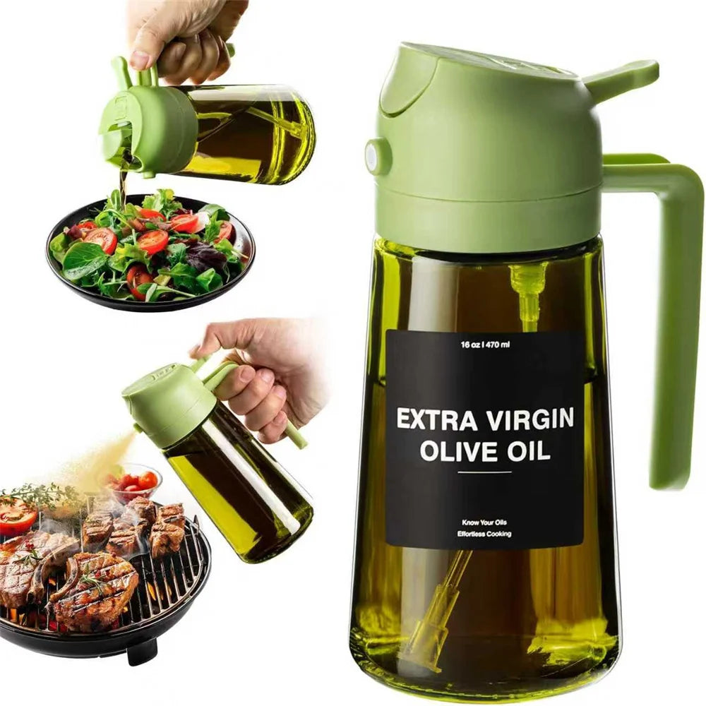 2-in-1 Olive Oil Sprayer & Dispenser | 470ml Glass Oil Bottle