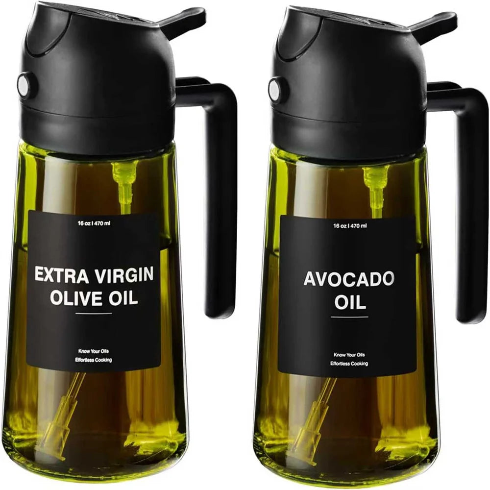 2-in-1 Olive Oil Sprayer & Dispenser | 470ml Glass Oil Bottle