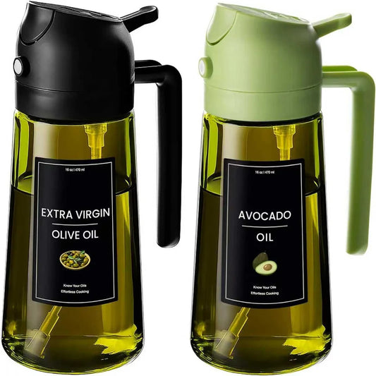 2-in-1 Olive Oil Sprayer & Dispenser | 470ml Glass Oil Bottle