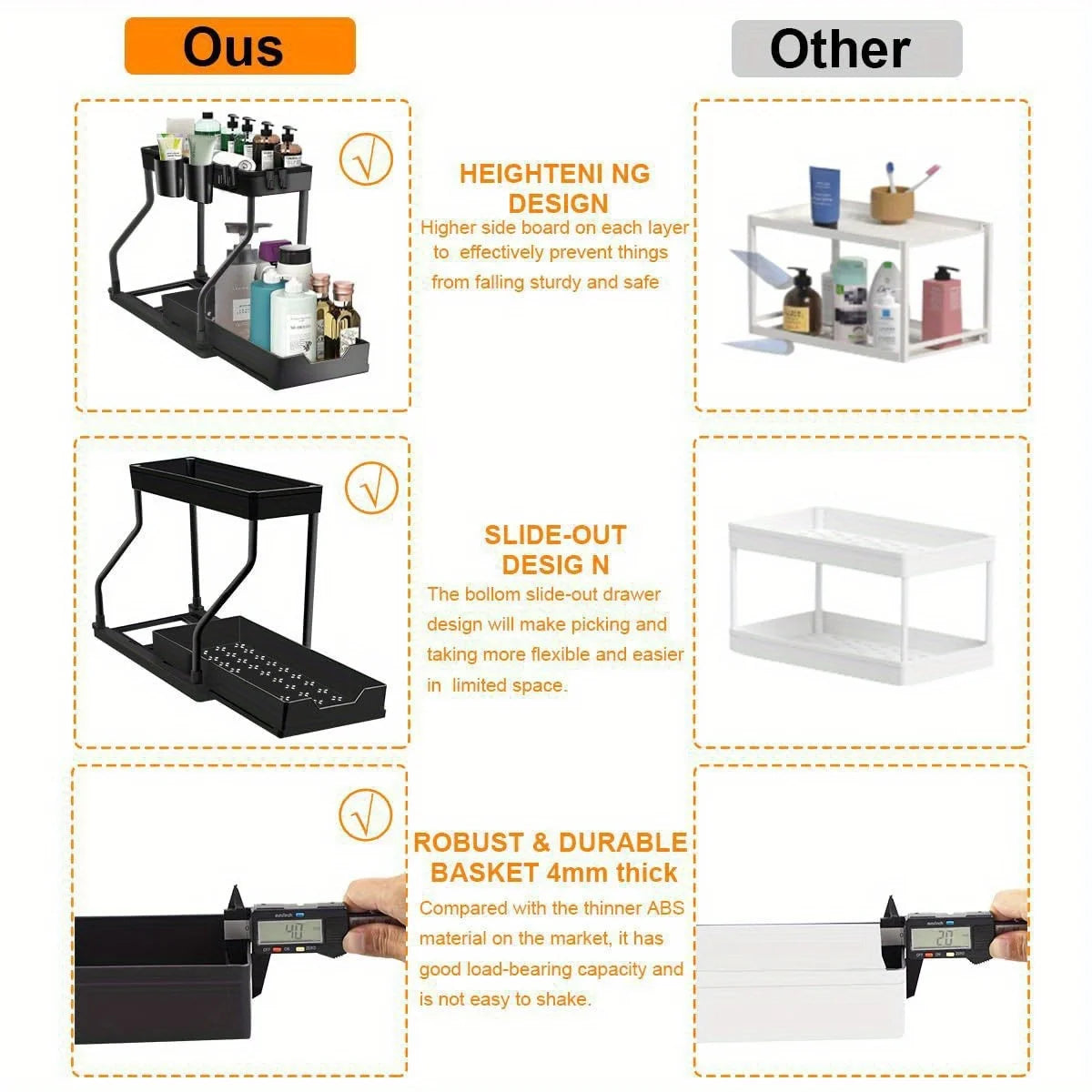 2-Tier Space-Saving Under Sink Organizer – Pull-Out Cabinet Storage Rack for Kitchen & Bathroom