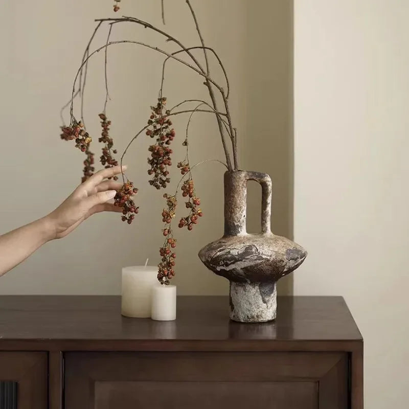 Wabi-Sabi Vintage Ceramic Vase – Coarse Pottery Zen Flower Vase for Modern Home Decor