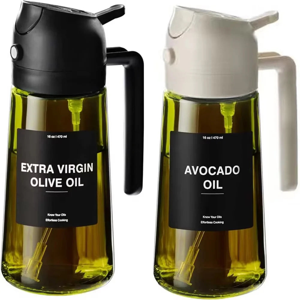 2-in-1 Olive Oil Sprayer & Dispenser | 470ml Glass Oil Bottle