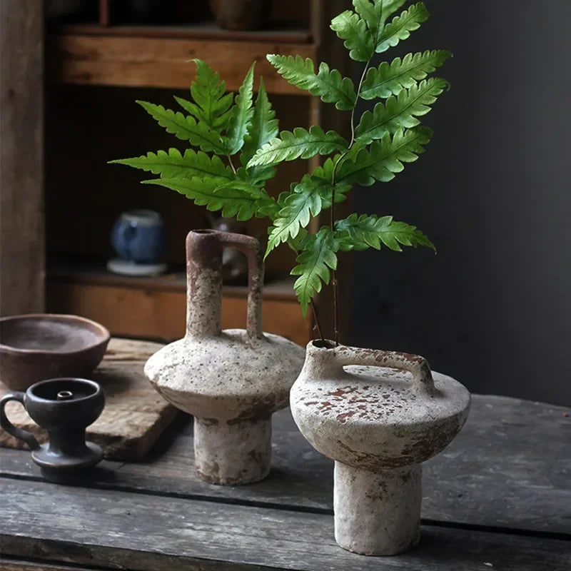 Wabi-Sabi Vintage Ceramic Vase – Coarse Pottery Zen Flower Vase for Modern Home Decor