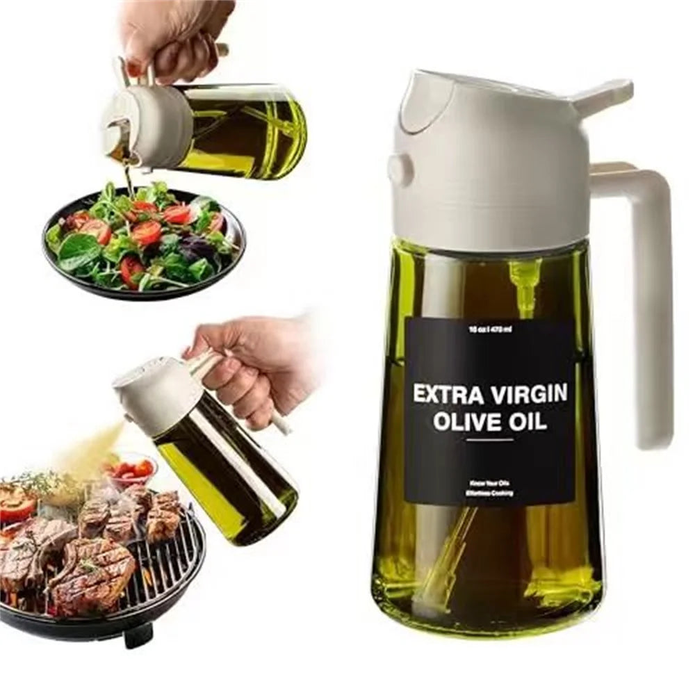 2-in-1 Olive Oil Sprayer & Dispenser | 470ml Glass Oil Bottle