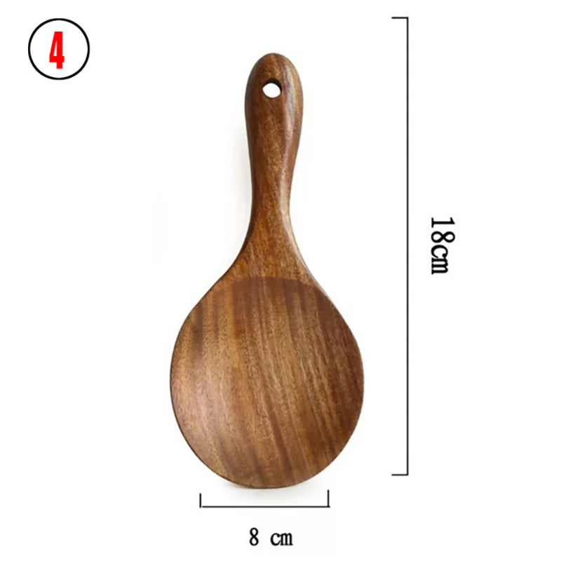 10-Piece Teak Wooden Cooking Utensils Set | Natural Wooden Kitchen Spoons & Spatulas