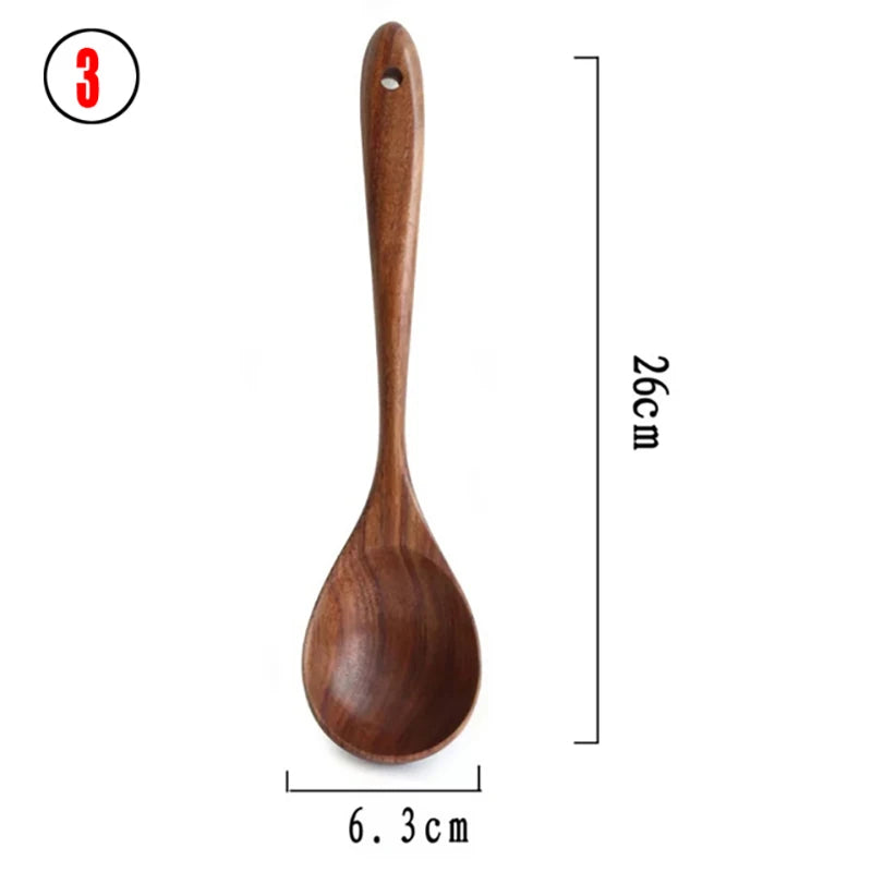 10-Piece Teak Wooden Cooking Utensils Set | Natural Wooden Kitchen Spoons & Spatulas