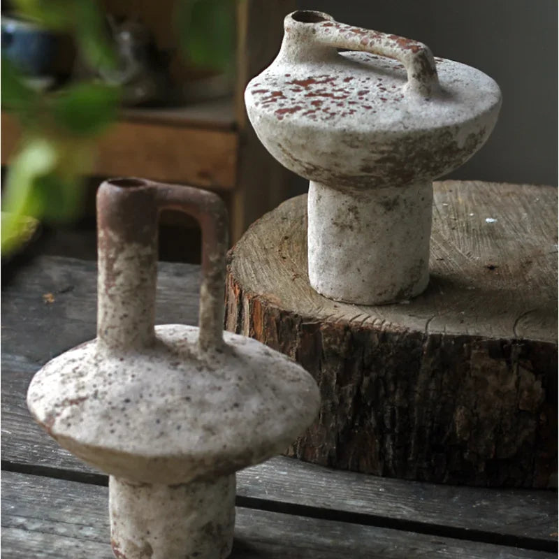 Wabi-Sabi Vintage Ceramic Vase – Coarse Pottery Zen Flower Vase for Modern Home Decor