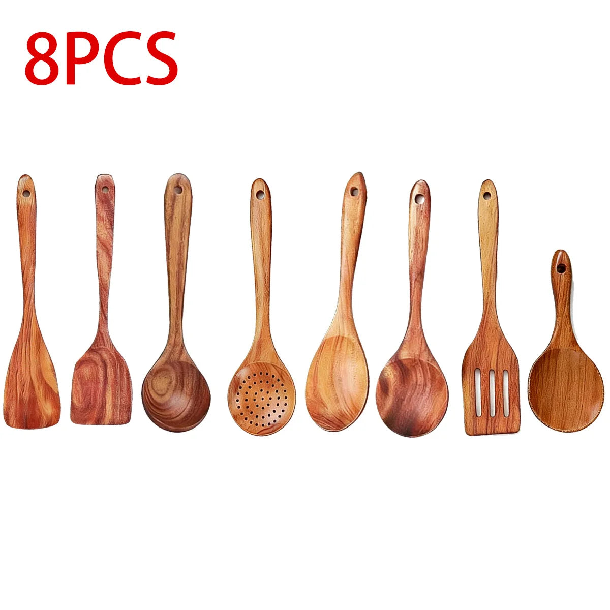 10-Piece Teak Wooden Cooking Utensils Set | Natural Wooden Kitchen Spoons & Spatulas