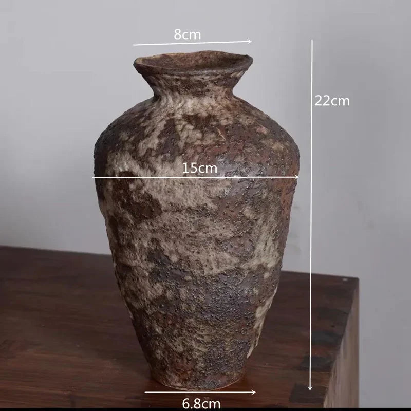 Wabi-Sabi Vintage Ceramic Vase – Coarse Pottery Zen Flower Vase for Modern Home Decor