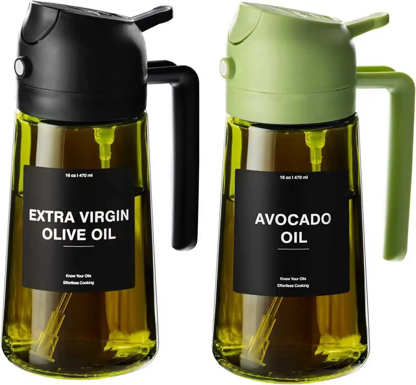 2-in-1 Olive Oil Sprayer & Dispenser | 470ml Glass Oil Bottle