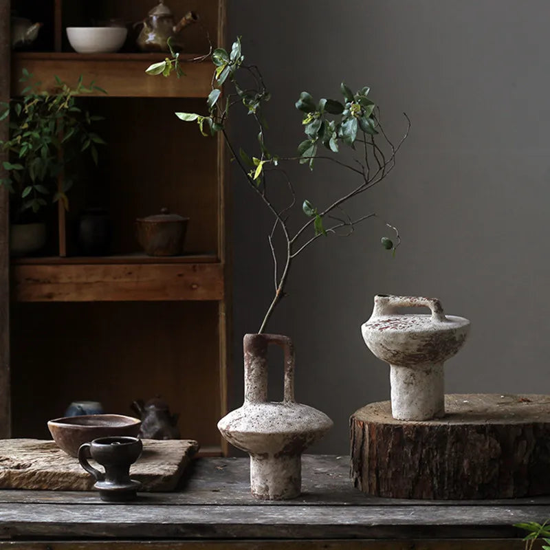 Wabi-Sabi Vintage Ceramic Vase – Coarse Pottery Zen Flower Vase for Modern Home Decor