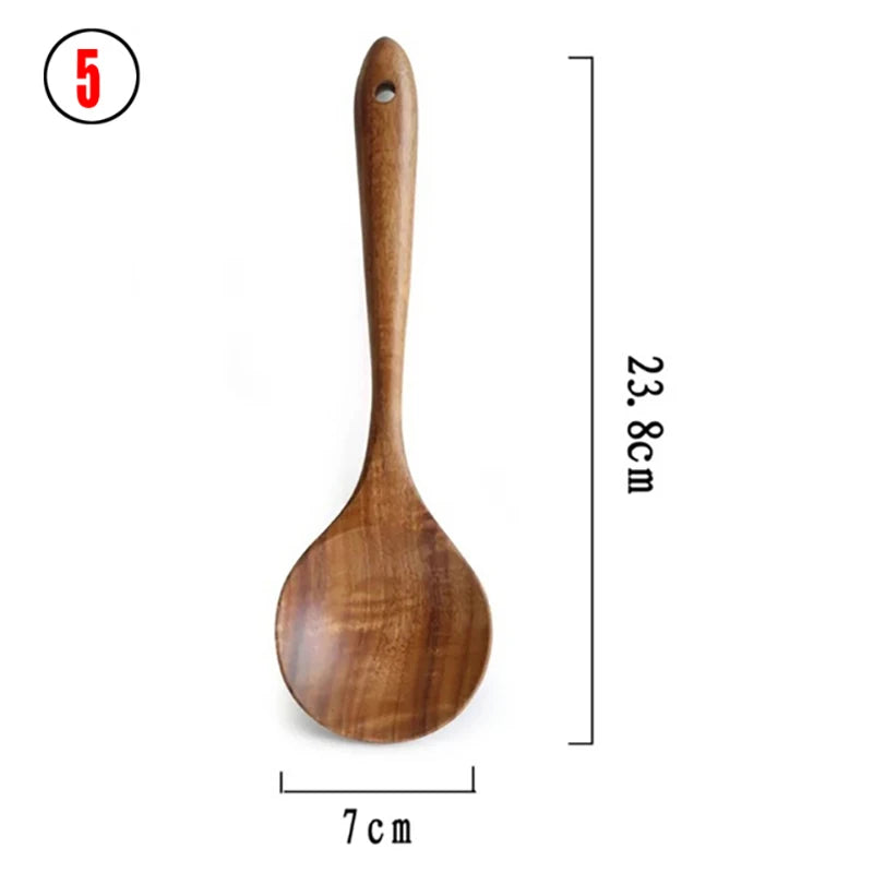 10-Piece Teak Wooden Cooking Utensils Set | Natural Wooden Kitchen Spoons & Spatulas