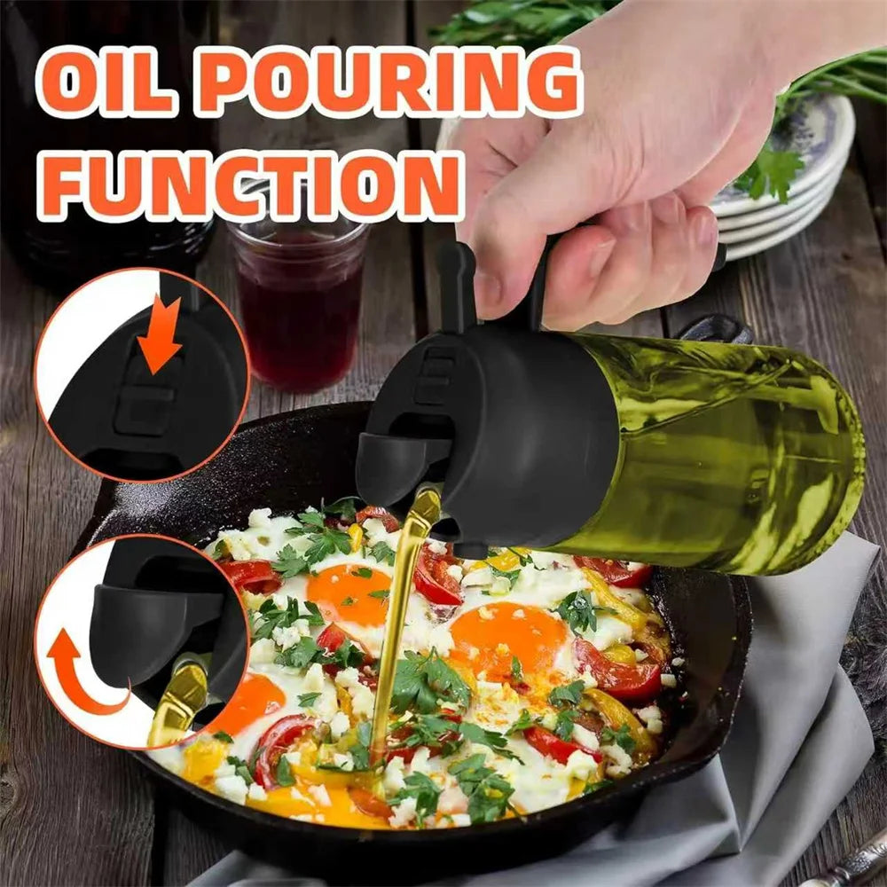 2-in-1 Olive Oil Sprayer & Dispenser | 470ml Glass Oil Bottle