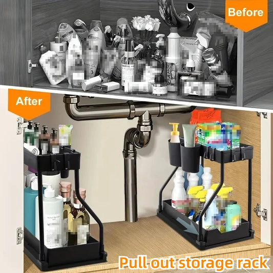 2-Tier Space-Saving Under Sink Organizer – Pull-Out Cabinet Storage Rack for Kitchen & Bathroom