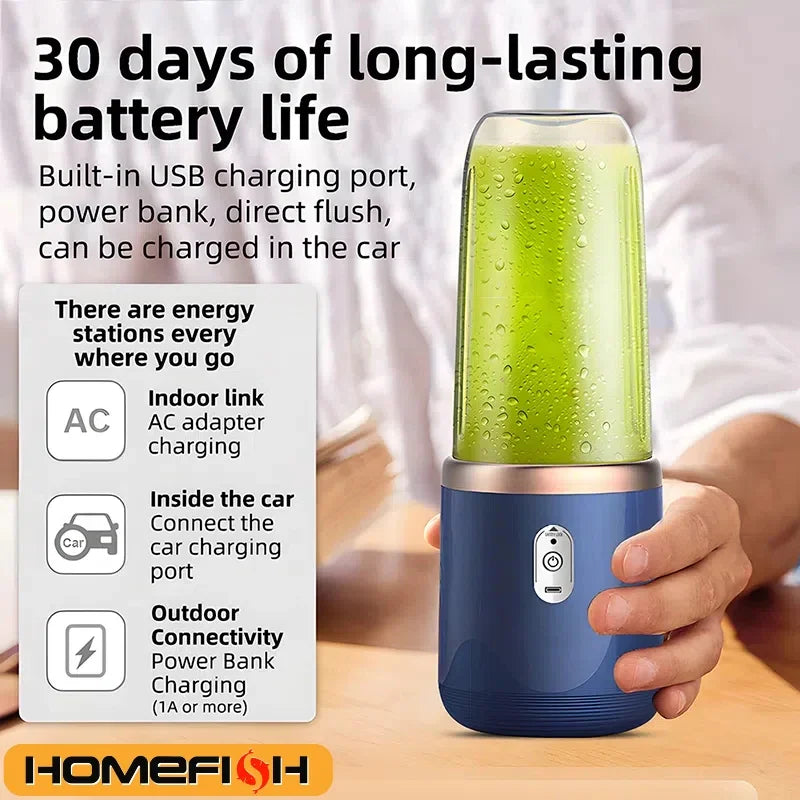 Portable Blender Bottle | USB Rechargeable 6-Blade Smoothie Maker