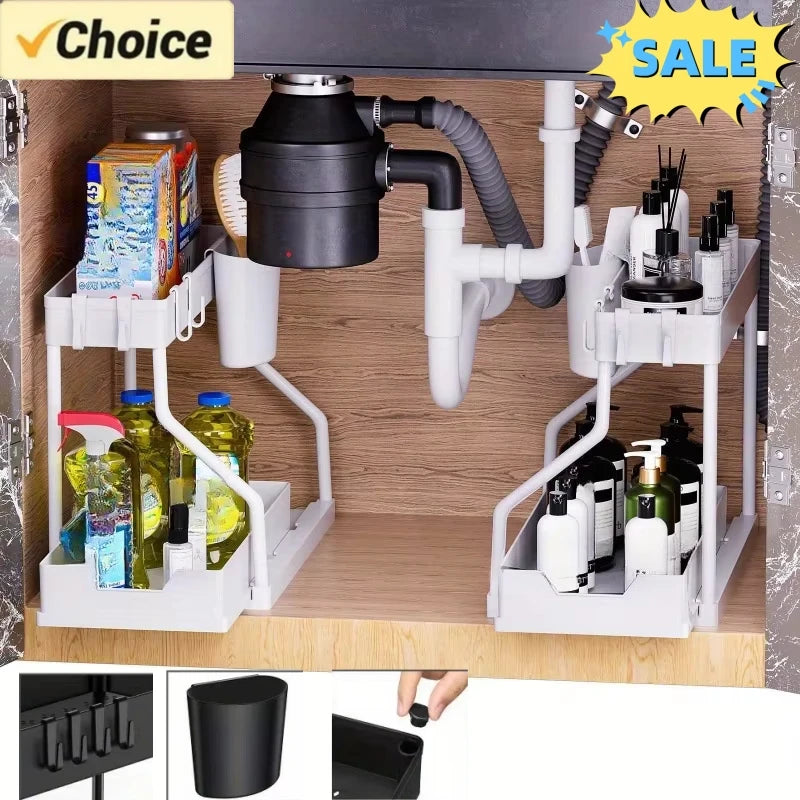 2-Tier Space-Saving Under Sink Organizer – Pull-Out Cabinet Storage Rack for Kitchen & Bathroom