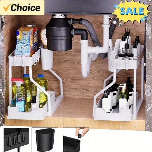 2-Tier Space-Saving Under Sink Organizer – Pull-Out Cabinet Storage Rack for Kitchen & Bathroom