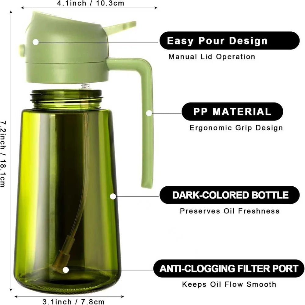 2-in-1 Olive Oil Sprayer & Dispenser | 470ml Glass Oil Bottle
