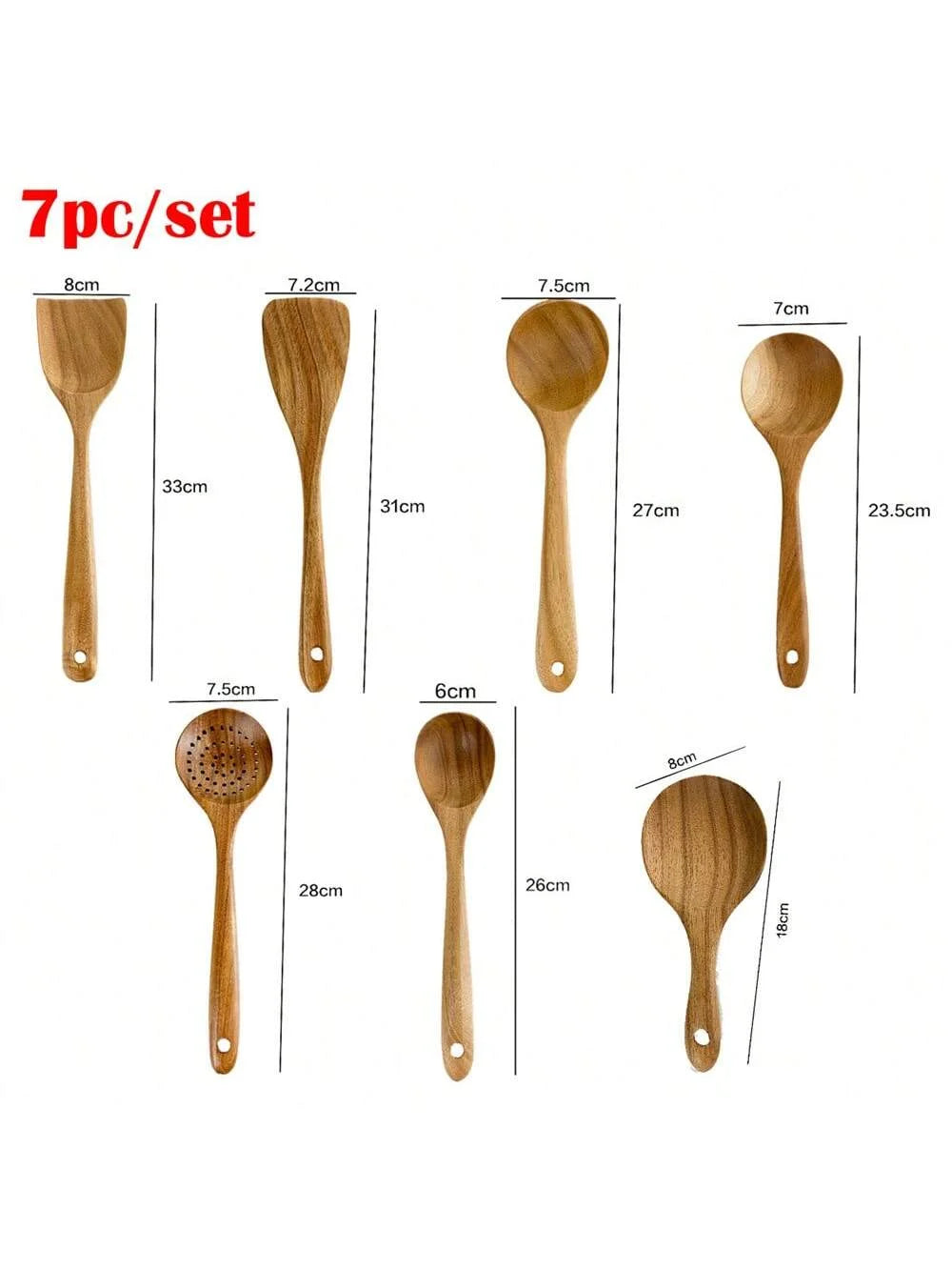 10-Piece Teak Wooden Cooking Utensils Set | Natural Wooden Kitchen Spoons & Spatulas