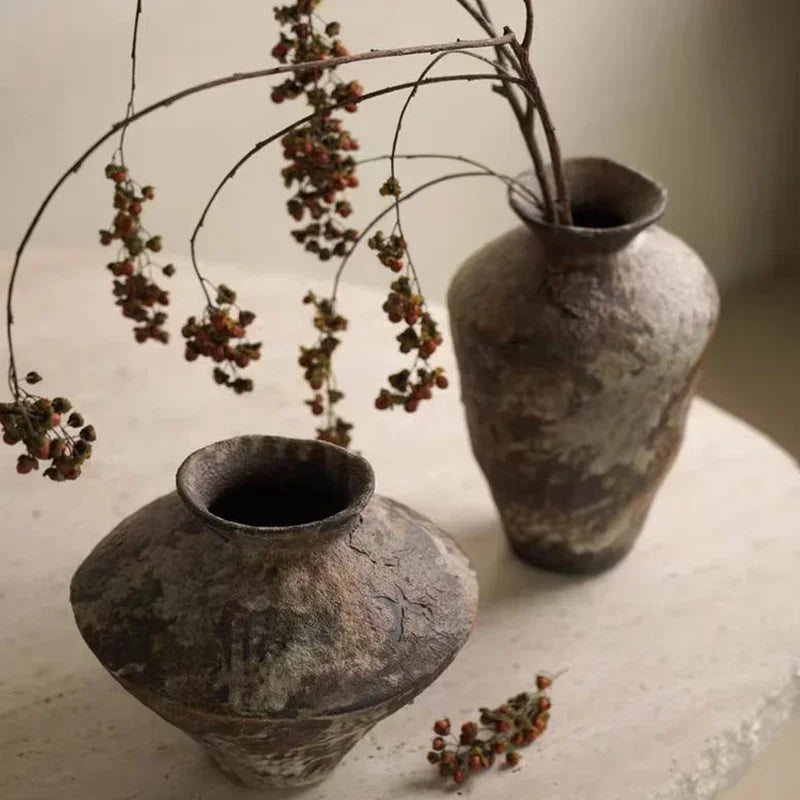 Wabi-Sabi Vintage Ceramic Vase – Coarse Pottery Zen Flower Vase for Modern Home Decor